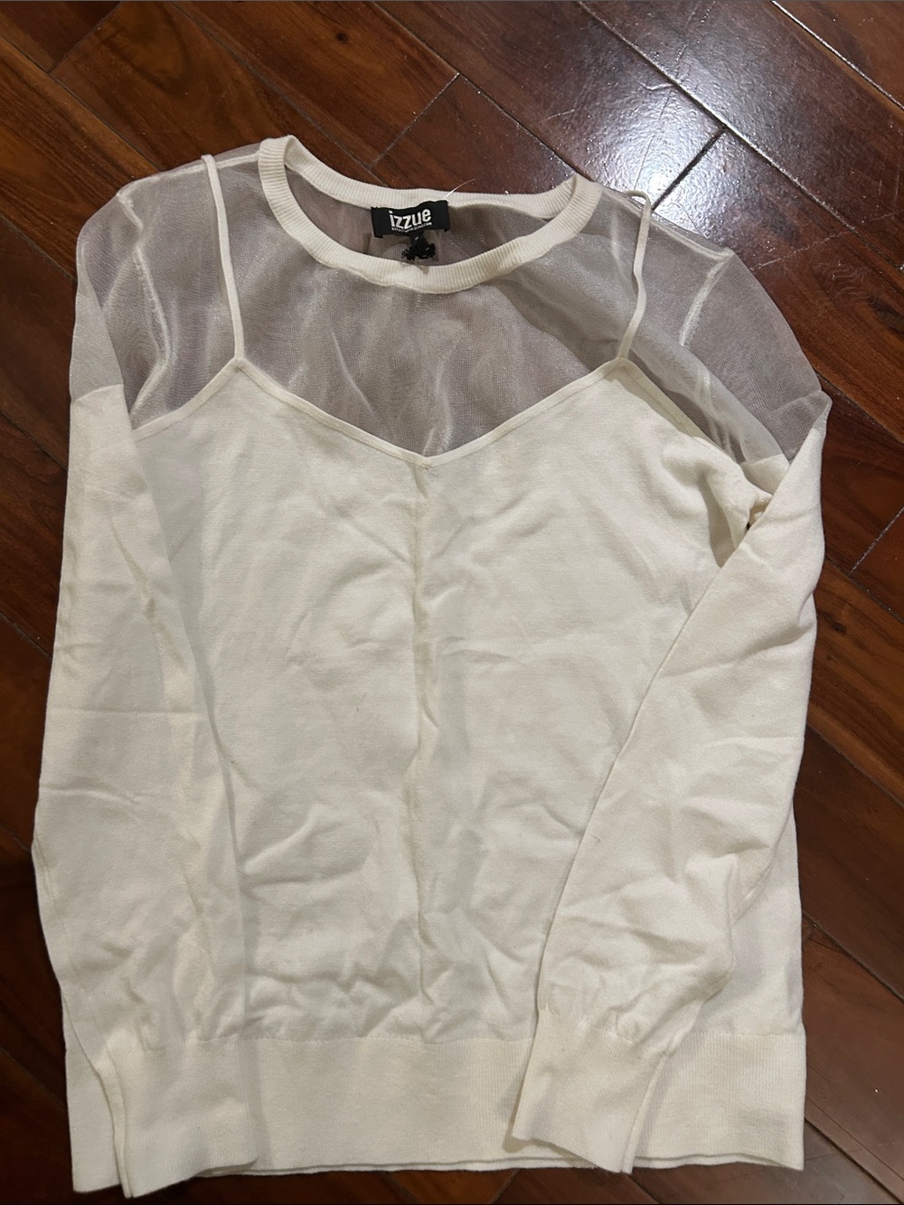 Izzue Women's Ivory Sheer-Yoke Knit Sweater